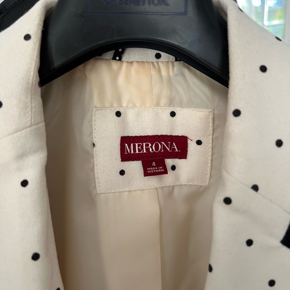 Cream and black polka dot blazer with piping and gold buttons. Size 4. - Picture 15 of 16